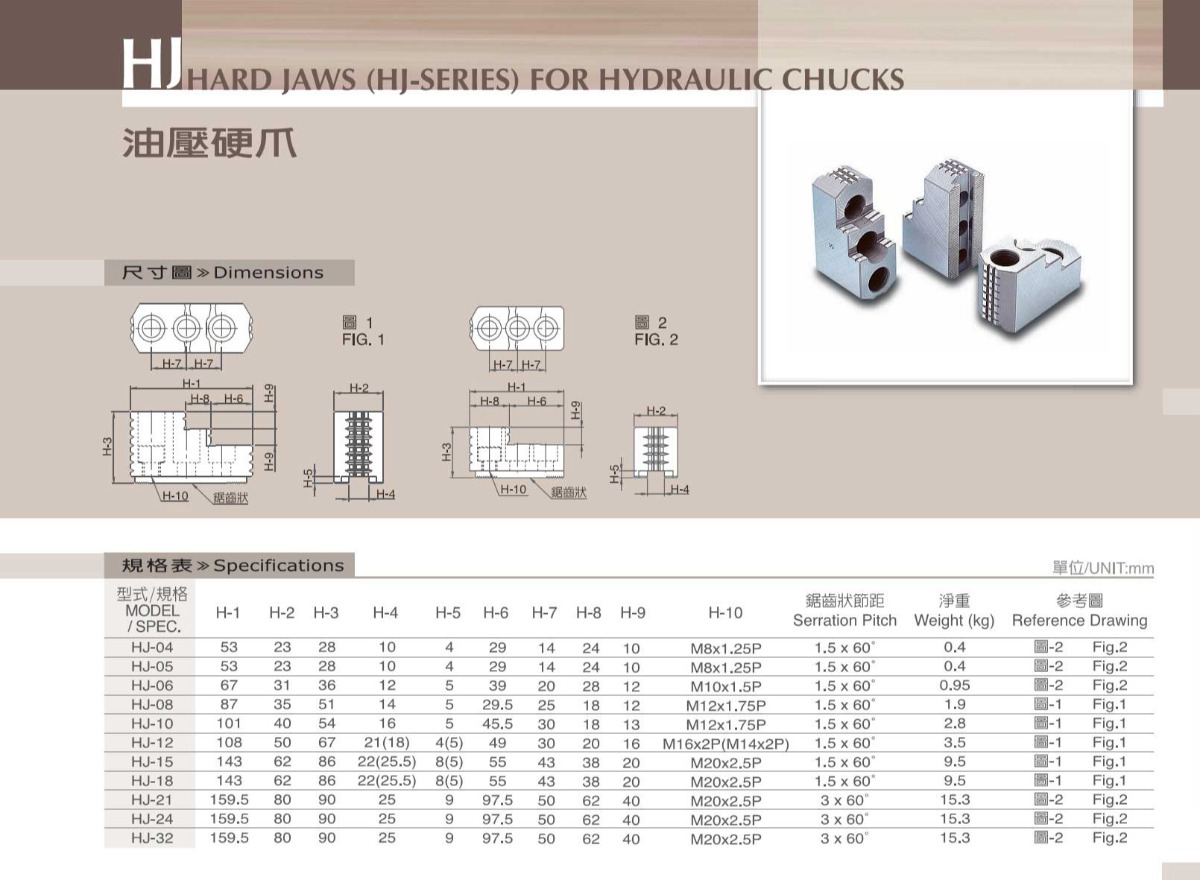 千島卡盤(pán)油壓硬爪參數(shù)表