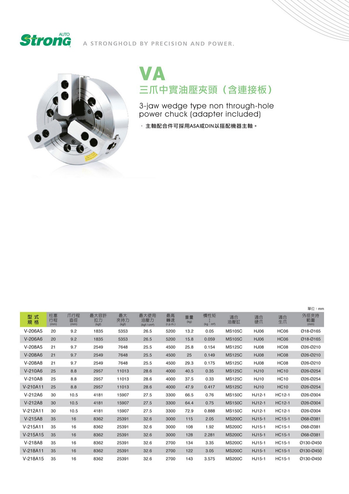 億川三爪中實液壓卡盤參數(shù)表