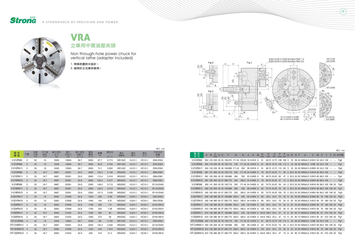 億川三爪立車用液壓卡盤參數(shù)表