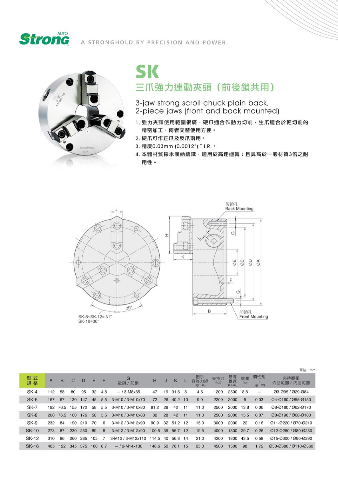 億川手動三爪卡盤參數(shù)表