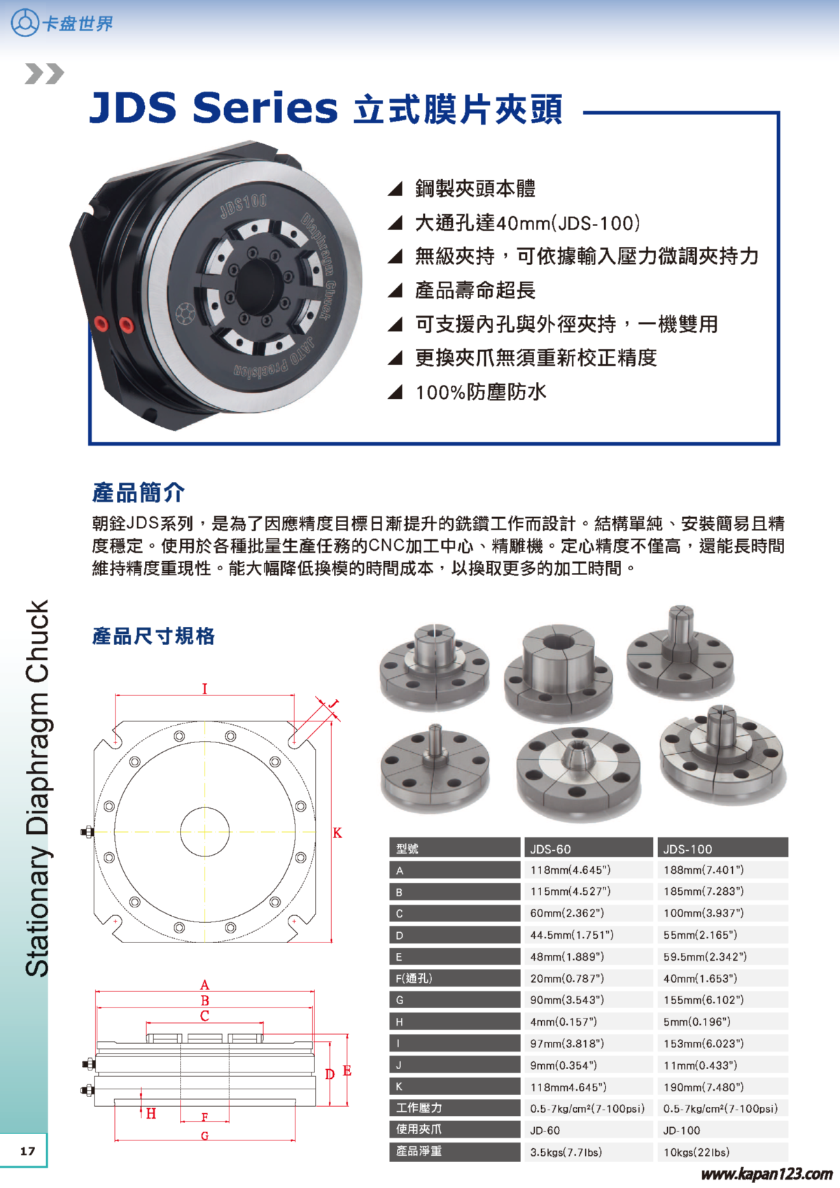 朝銓立式膜片夾頭參數(shù)表