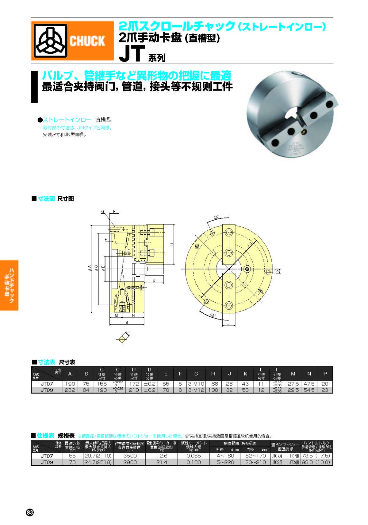北川2爪手動(dòng)卡盤(pán)JT系列