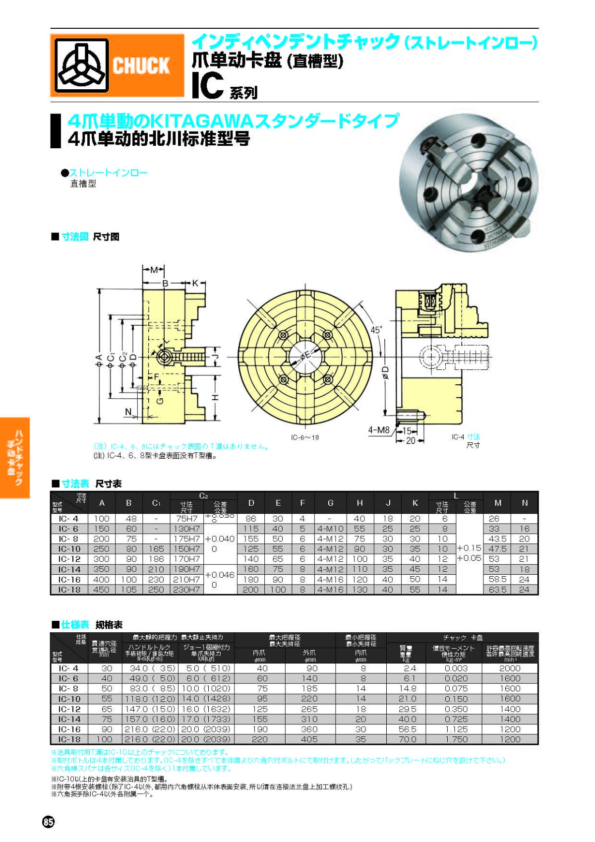 北川四爪單動(dòng)卡盤(pán)IC系列